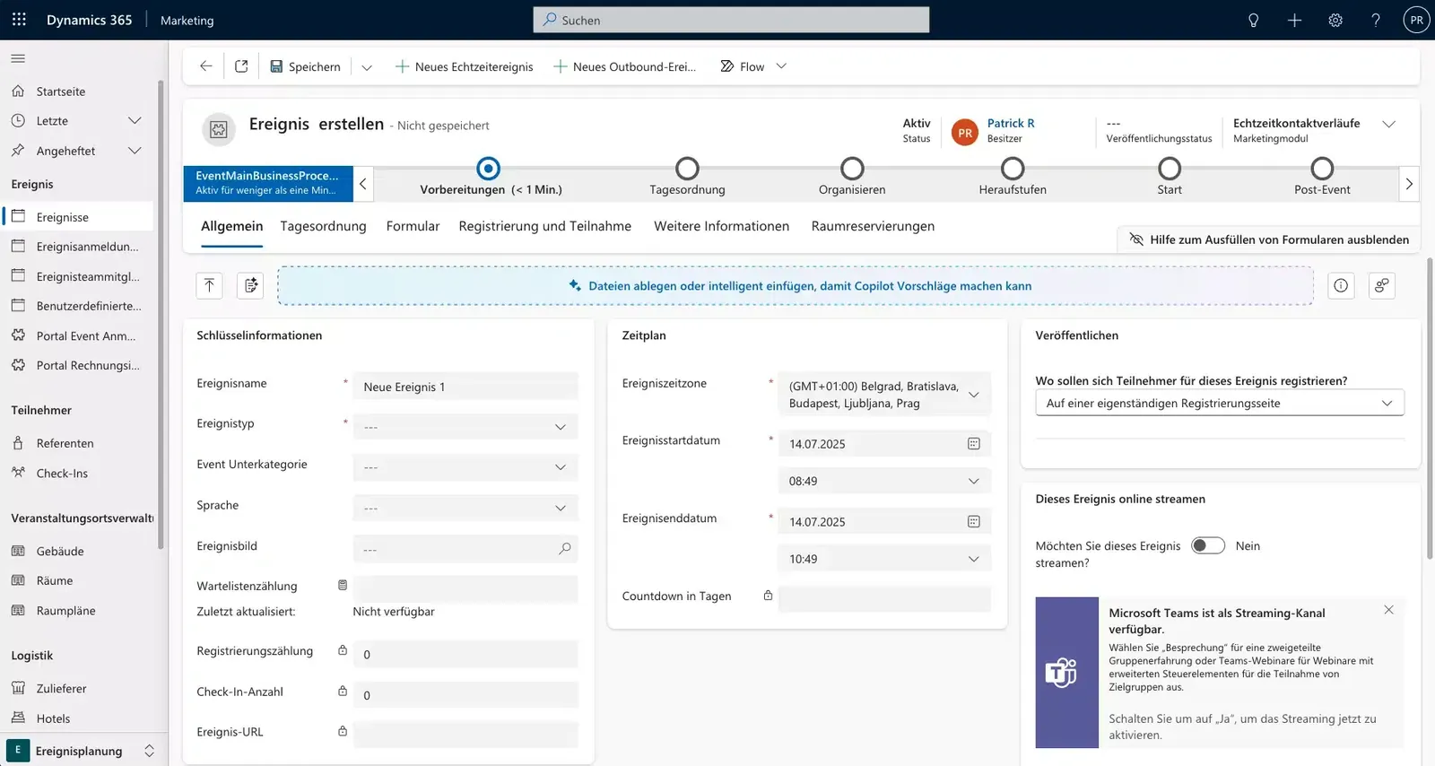Customer Journey in Dynamics: verzweigter Ablauf von der Anmeldebestätigung über die Erinnerung bis zum Zertifikatsversand